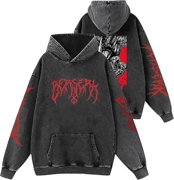 12. Unisex Anime Washed Hoodie (Berserk-Style Vintage) image
